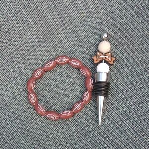 Football Themed Bracelet and Wine Stopper Set